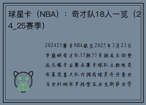 球星卡（NBA）：奇才队18人一览（24_25赛季）
