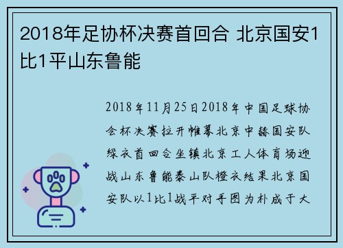 2018年足协杯决赛首回合 北京国安1比1平山东鲁能